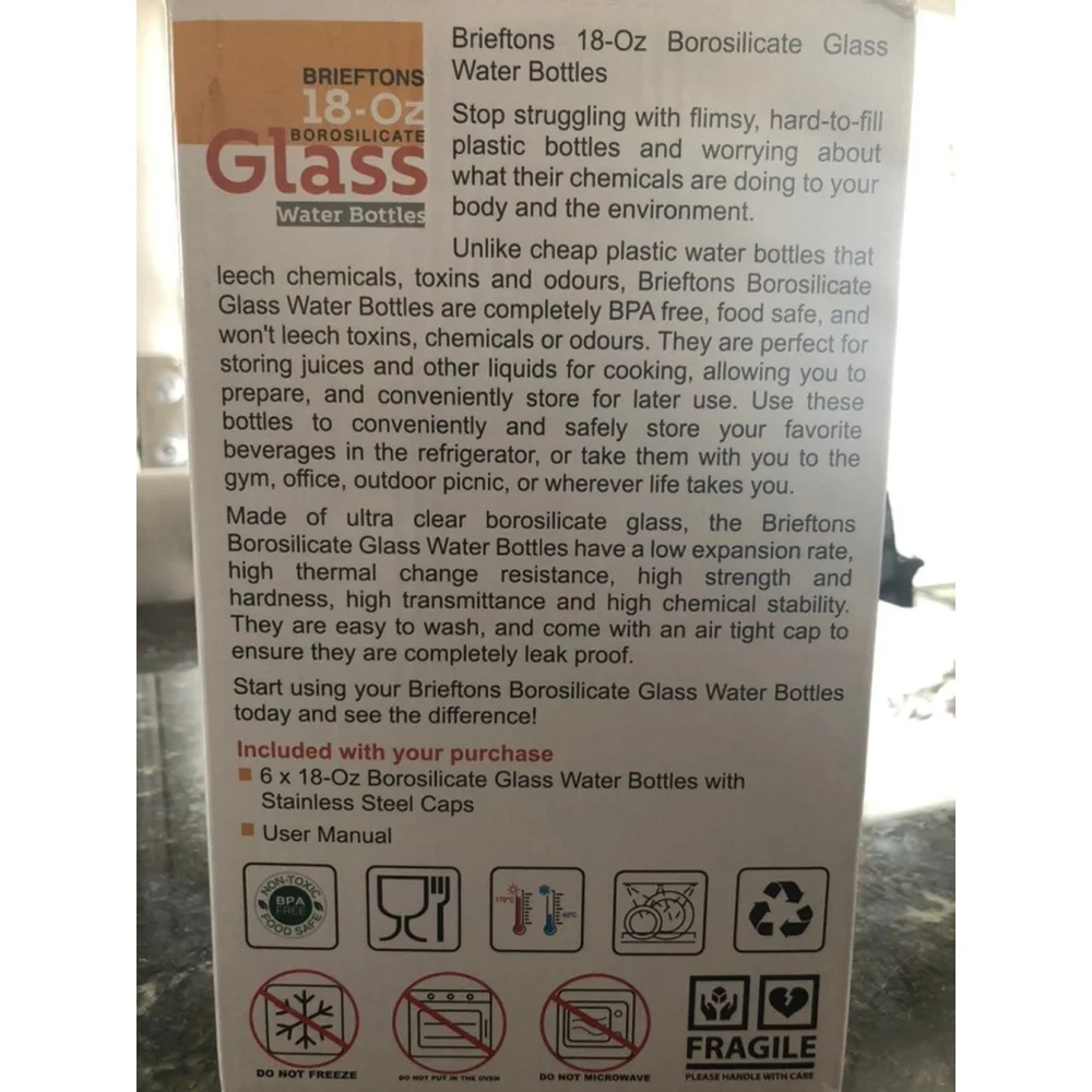 Brieftons Borsilicate Glass Water‎ Bottle